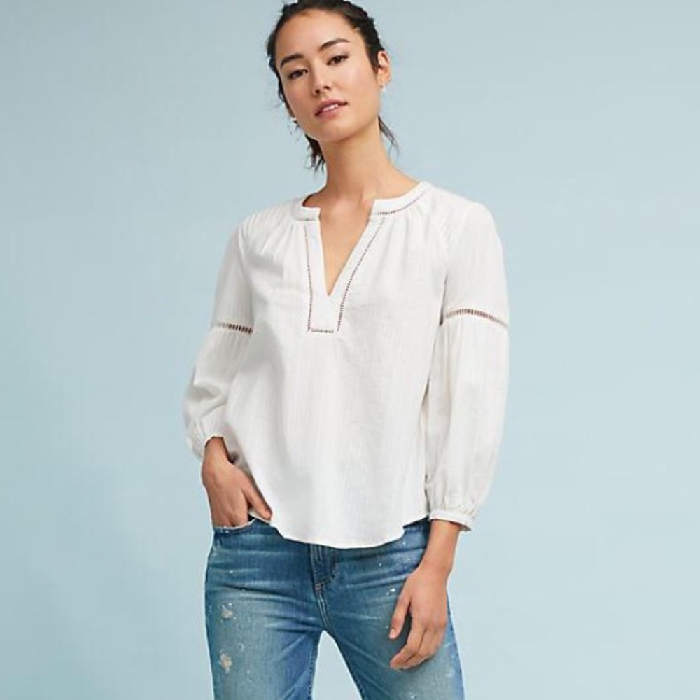 Akemi + Kin Evie White Lace Peasant Blouse